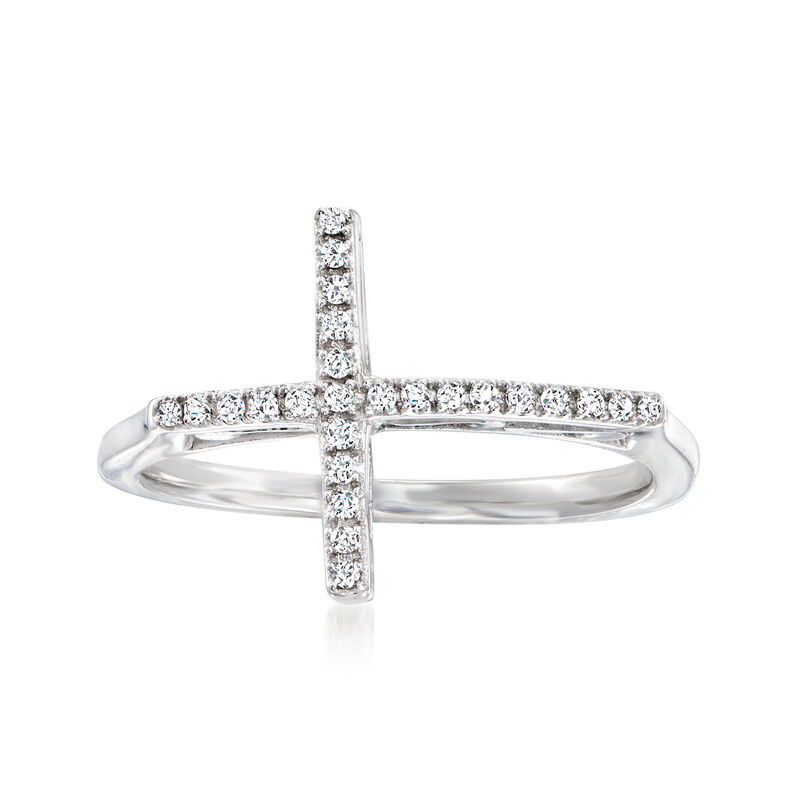 .10 ct. t.w. Diamond Sideways Cross Ring in Sterling Silver image number 0