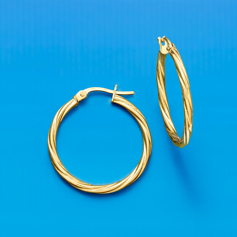 Italian 14kt Yellow Gold Twisted Hoop Earrings. 1&quot; image number 3