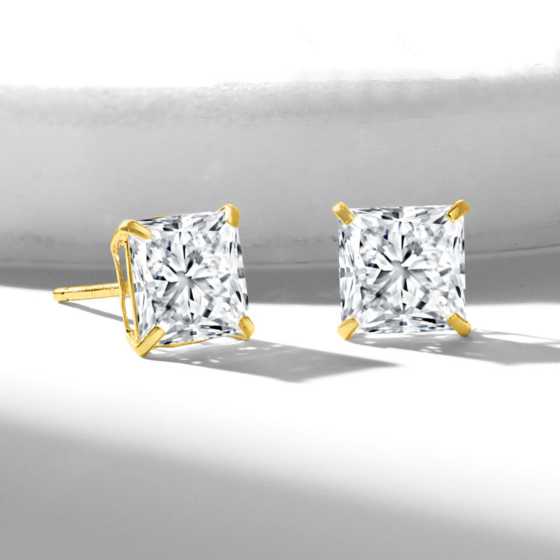 4.00 ct. t.w. Princess-Cut CZ Stud Earrings in 14kt Yellow Gold image number 3