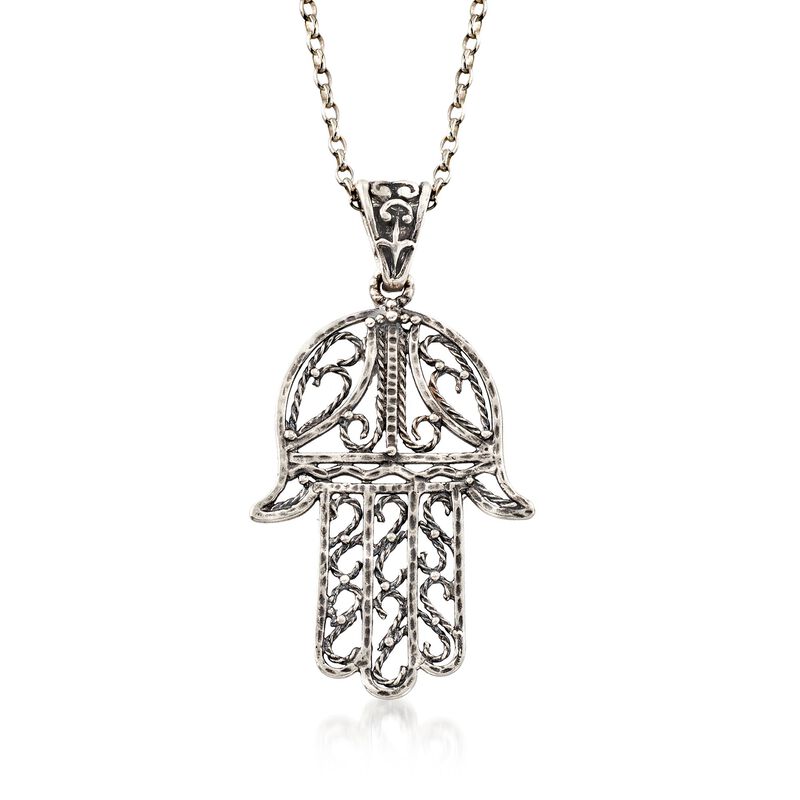 Sterling Silver Hamsa Hand Necklace image number 0