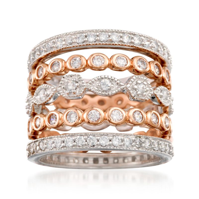2.60 ct. t.w. CZ Jewelry Set: Five Eternity Bands in Two-Tone Sterling Silver image number 0