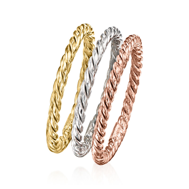 18kt Tri-Colored Gold Jewelry Set: Three Roped Rings image number 2
