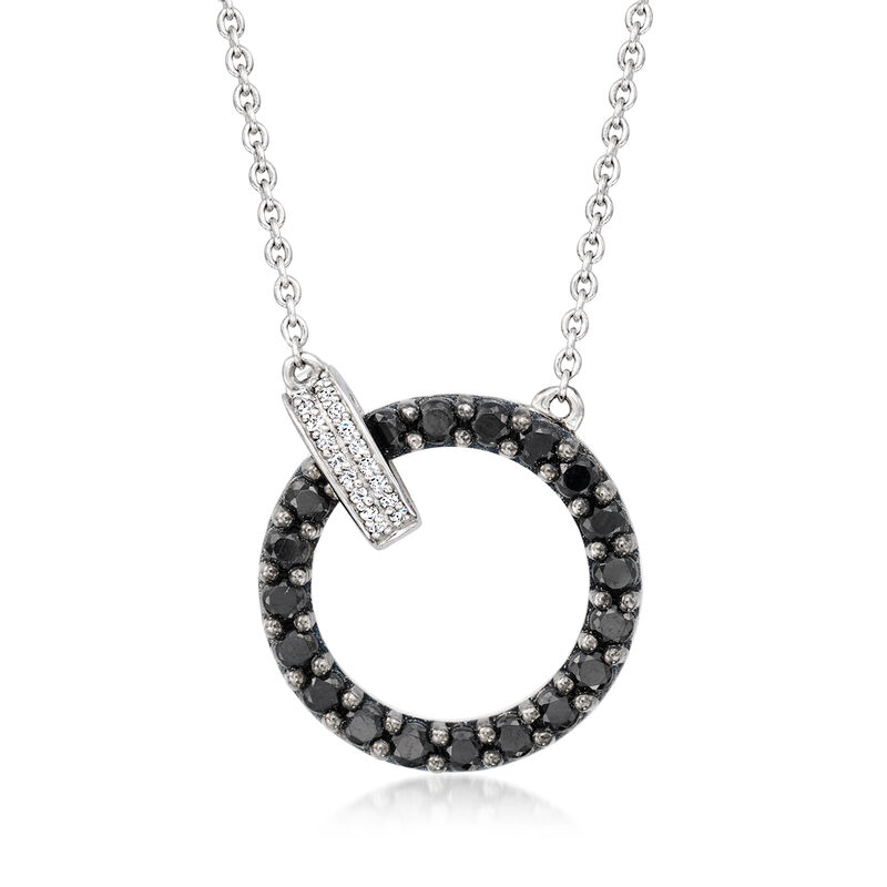 1.60 ct. t.w. Black Spinel and .10 ct. t.w. Diamond Circle Clasp Necklace in Sterling Silver image number 0