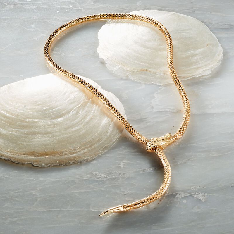 Italian 18kt Gold Over Sterling Silver Diamond-Cut Snake Necklace. 18&quot; image number 3