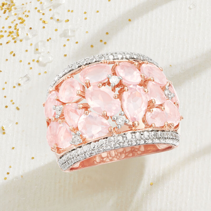 5.95 ct. t.w. Rose Quartz Dome Ring with Diamonds in 18kt Rose Gold Over Sterling image number 3