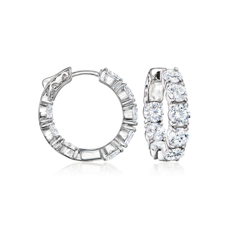 7.00 ct. t.w. CZ Inside-Outside Hoop Earrings in Sterling Silver. 7/8&quot; image number 0