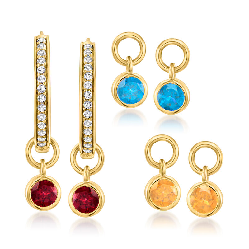 3.80 ct. t.w. Multi-Gemstone Jewelry Set: Hoop Earrings and Three Pairs of Interchangeable Drops in 18kt Gold Over Sterling  image number 0