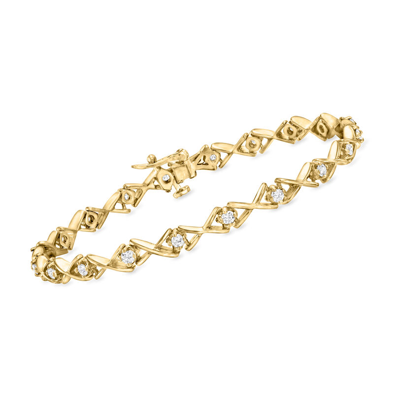 C. 1990 Vintage 2.00 ct. t.w. Diamond Crisscross-Link Bracelet in 14kt Yellow Gold. 7" image number 0