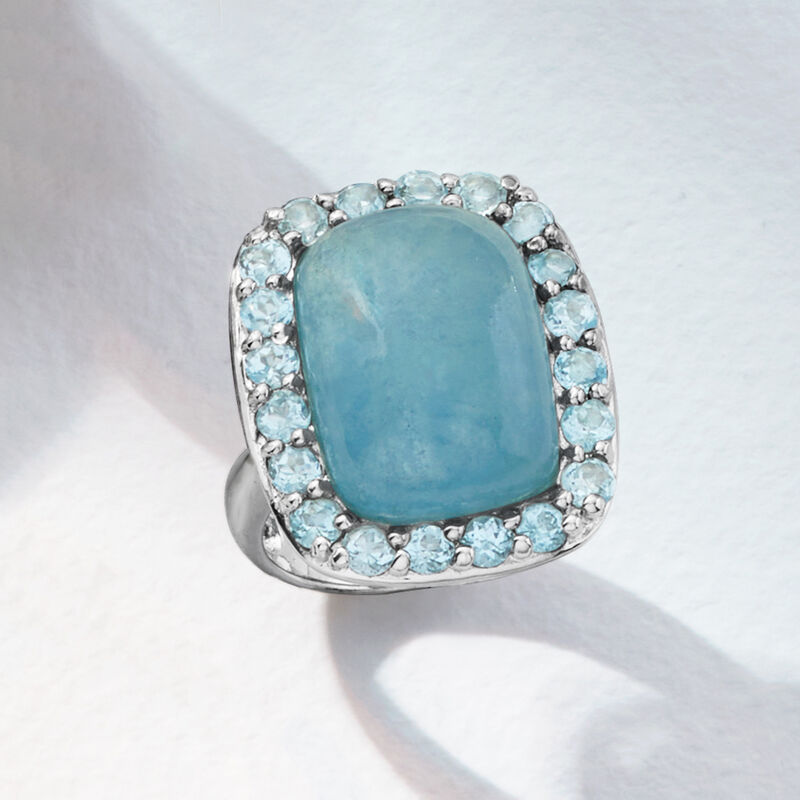 19.00 Carat Aquamarine and 2.60 ct. t.w. Sky Blue Topaz Ring in Sterling Silver image number 4