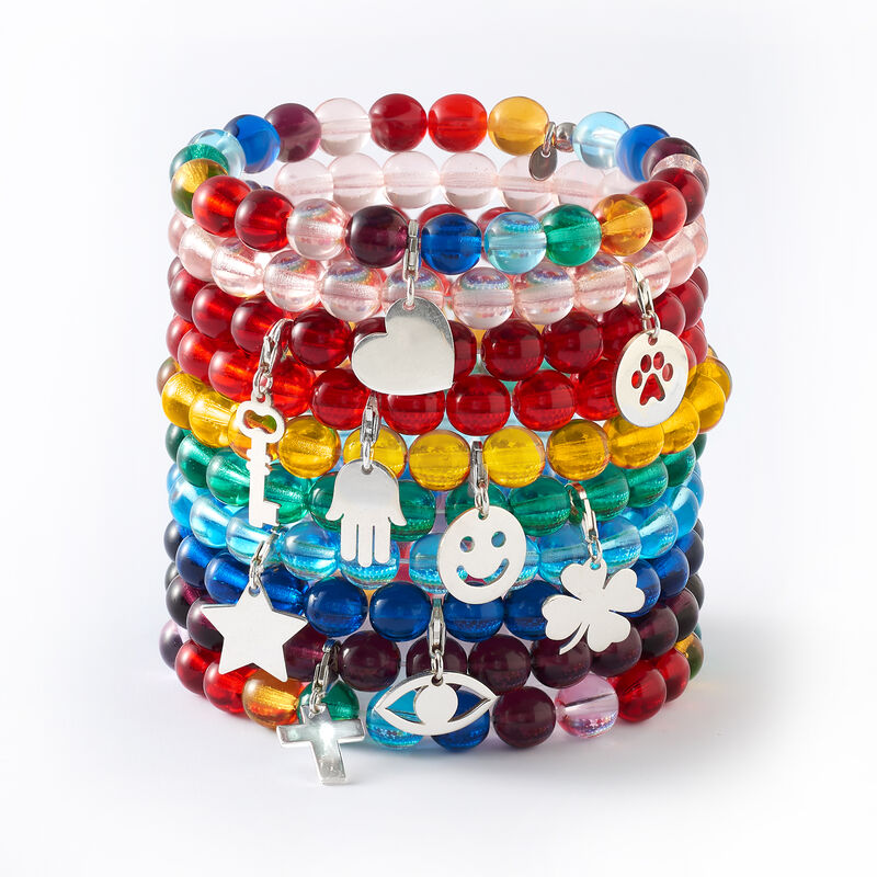 Your Choice: Italian Murano Glass Bead Stretch Bracelet with Sterling Silver Charm image number 0