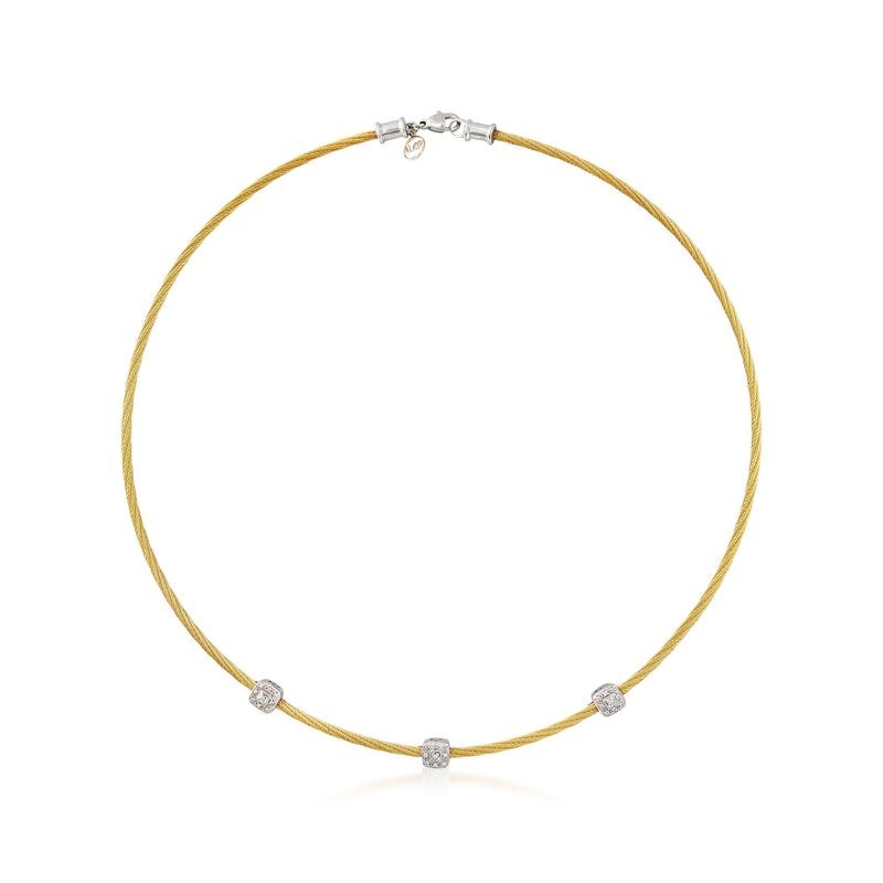 ALOR &quot;Classique&quot; .14 ct. t.w. Diamond Station Yellow Cable Necklace with 18kt White Gold. 17.5&quot; image number 1