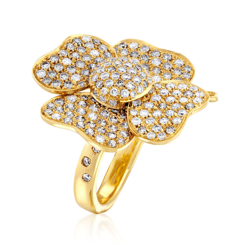 C. 1990 Vintage 2.30 ct. t.w. Diamond Flower Ring in 18kt Yellow Gold. Size 6.75 image number 2