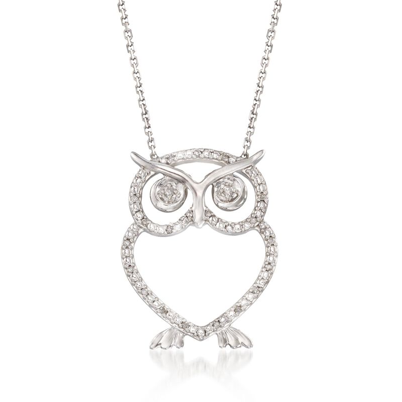 Diamond Accent Open Owl Necklace in Sterling Silver. 16&quot; image number 0