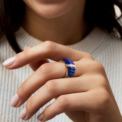 C. 1980 Vintage Lapis Shrimp Ring with .10 ct. t.w. Diamonds in 14kt Yellow Gold