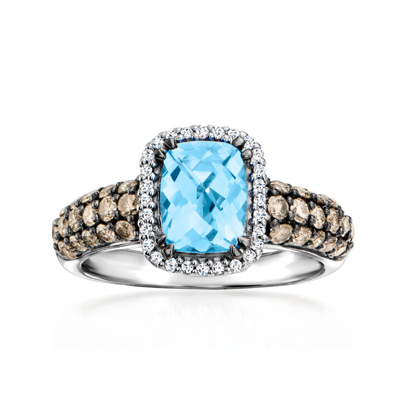 Le Vian 1.60 Carat Blue Topaz Ring with .70 ct. t.w. Chocolate and Vanilla Diamonds in 14kt Vanilla Gold. Size 7 image number 0