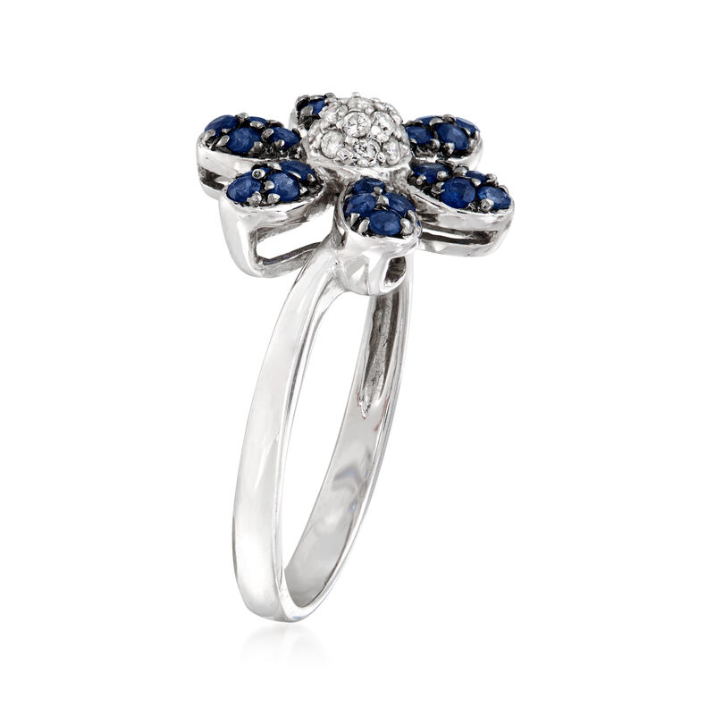 C. 1990 Vintage .50 ct. t.w. Sapphire and .15 ct. t.w. Diamond Flower Ring in 14kt White Gold image number 2