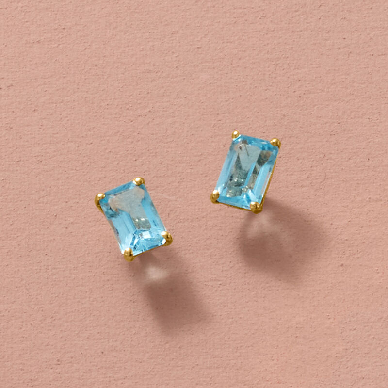 1.00 ct. t.w. Swiss Blue Topaz Stud Earrings in 14kt Yellow Gold image number 1