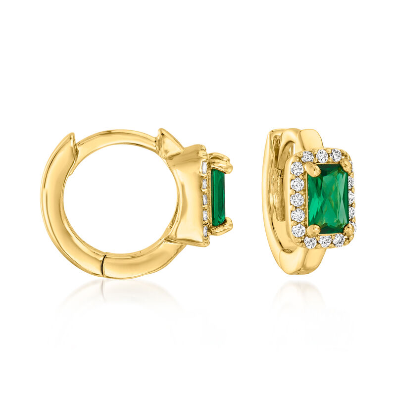.70 ct. t.w. CZ and .60 ct. t.w. Simulated Emerald Jewelry Set: Three Pairs of Hoop Earrings in 18kt Gold Over Sterling. 3/8&quot;-1/2&quot; image number 6