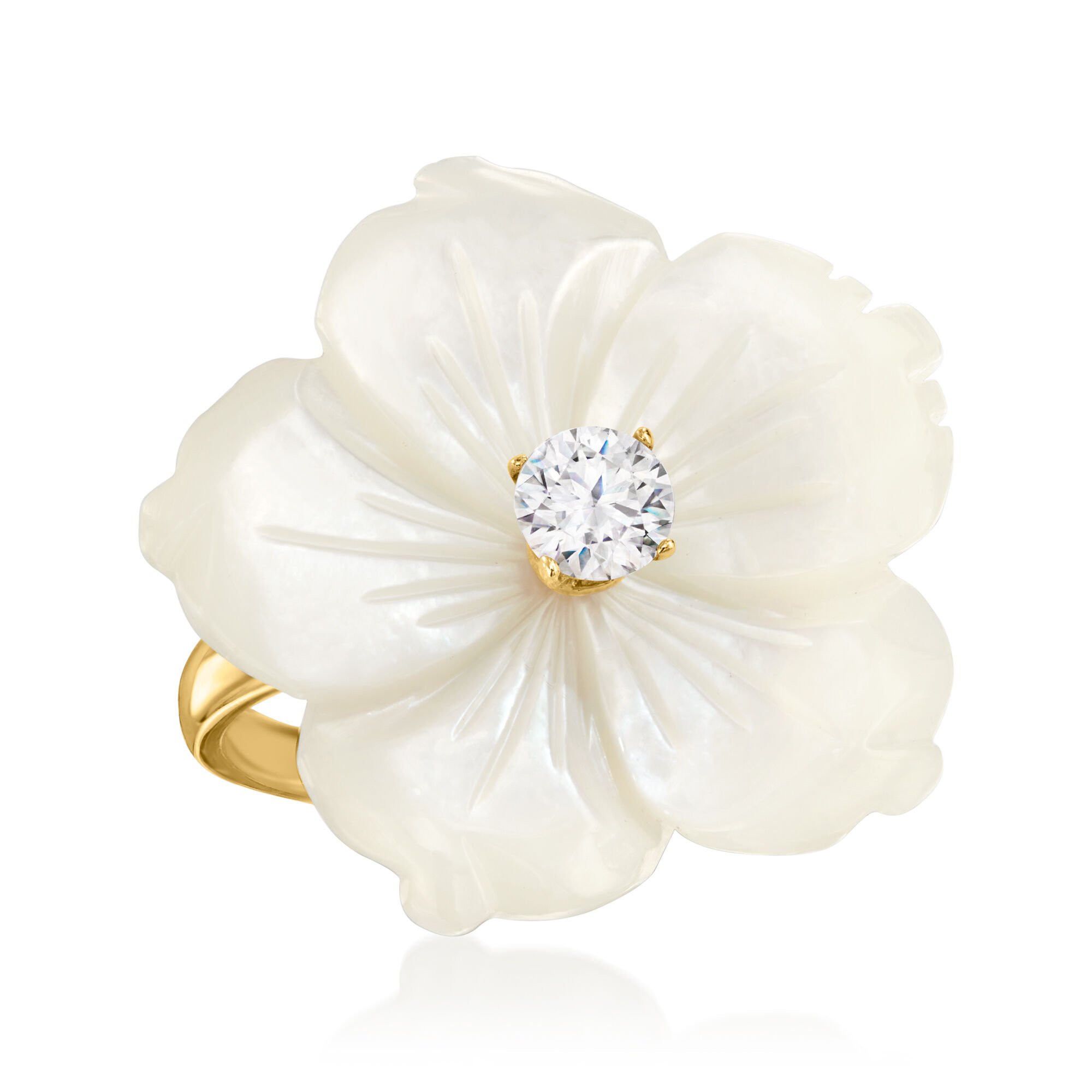Italian Mother-of-Pearl and .30 Carat CZ Flower Ring in 18kt