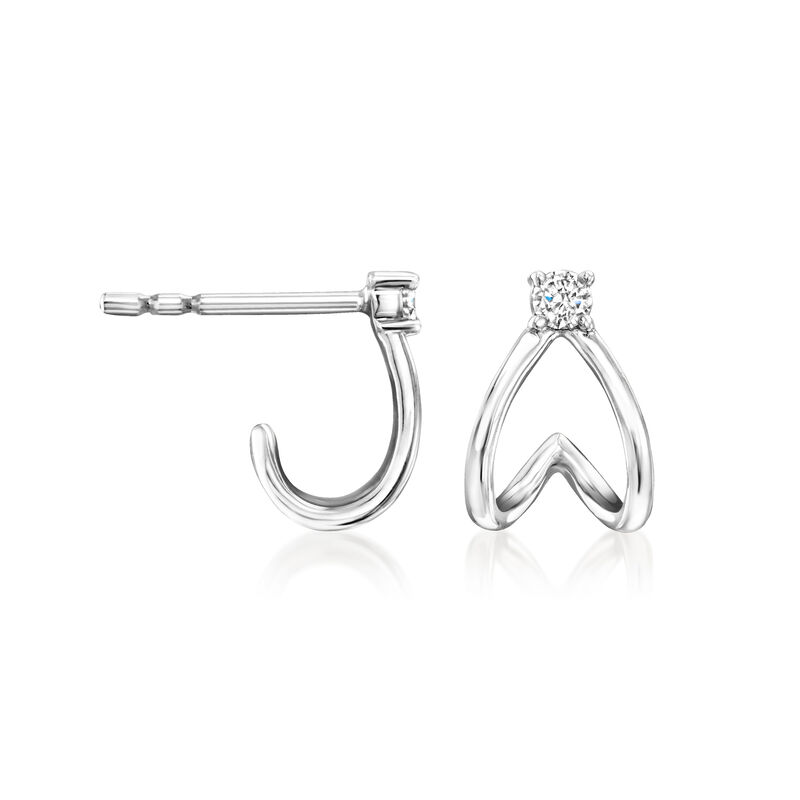 .10 ct. t.w. Diamond Double-Split Huggie Hoop Earrings in Sterling Silver. 3/8&quot; image number 2