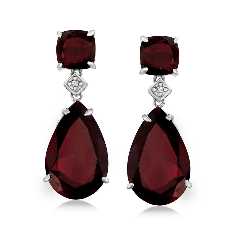 25.00 ct. t.w. Garnet Drop Earrings with Diamonds in Sterling Silver  image number 0