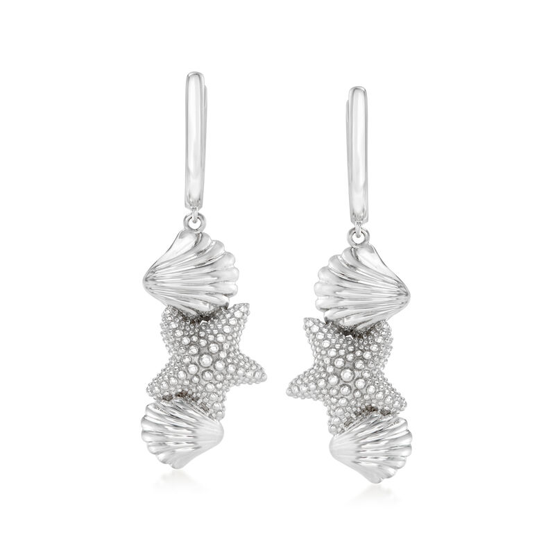 Sterling Silver Seashell and Starfish Drop Earrings  image number 0