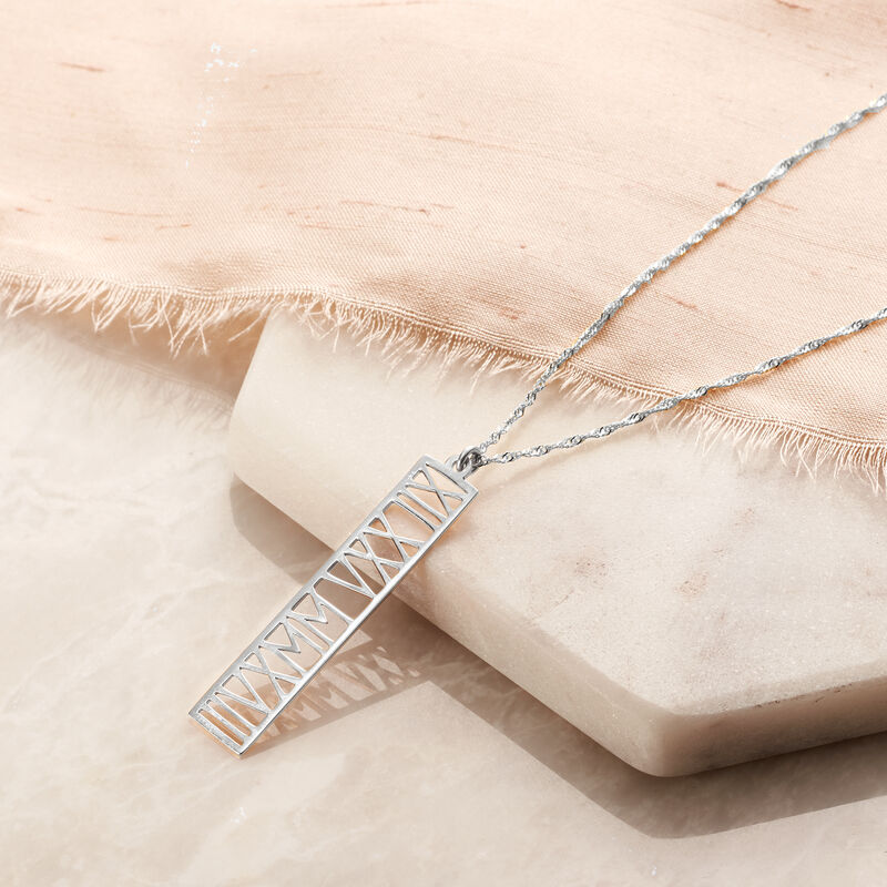 Sterling Silver Personalized Roman Numeral Date Pendant Necklace image number 3