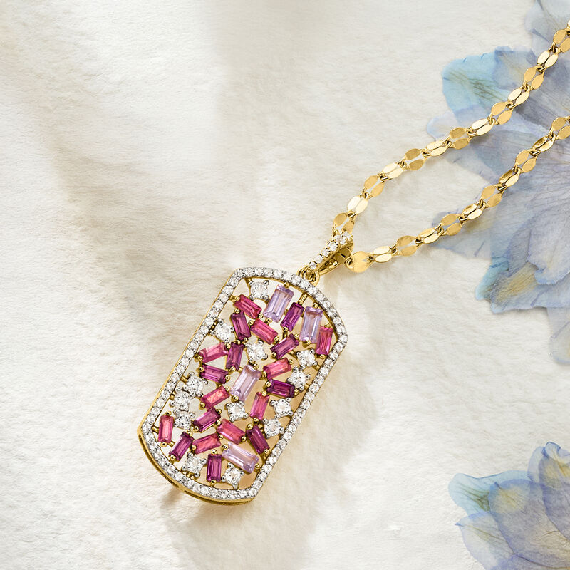 Italian 2.80 ct. t.w. Multi-Gemstone Dog Tag Pendant Necklace in 18kt Gold Over Sterling. 18" image number 2