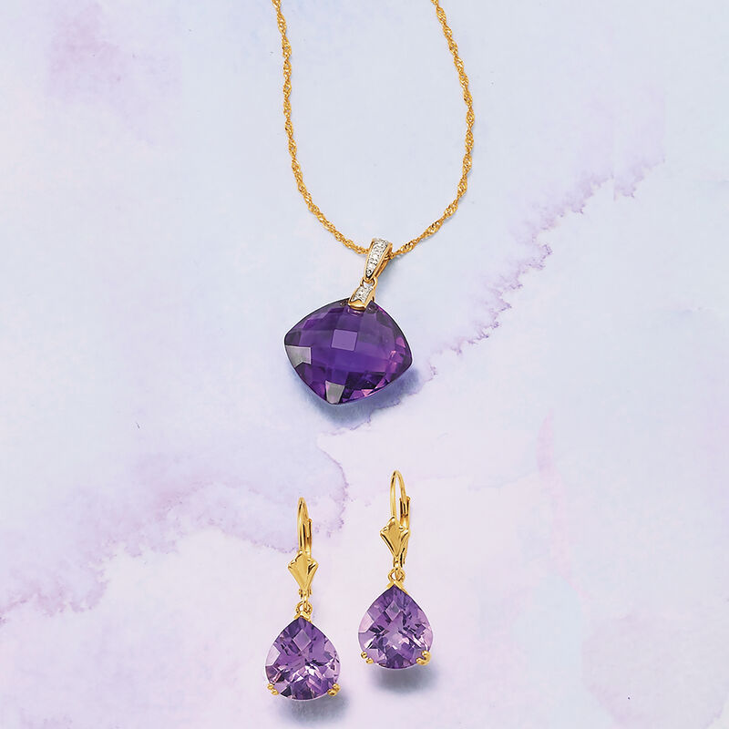 5.50 ct. t.w. Pear-Shaped Amethyst Earrings in 14kt Yellow Gold image number 2