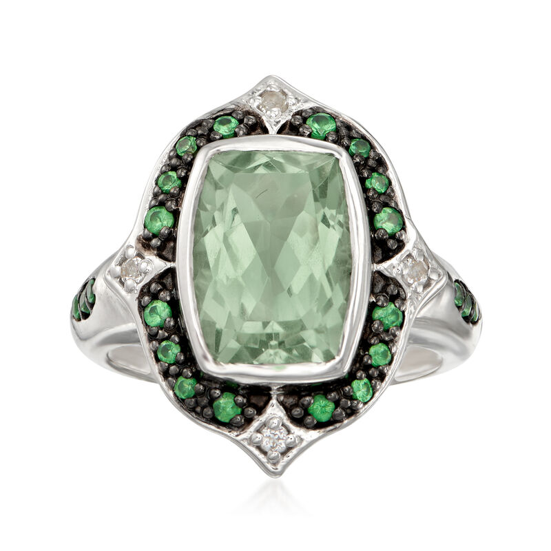 11.00 Carat Green Prasiolite and .38 ct. t.w. Multi-Gem Ring in Sterling Silver image number 0