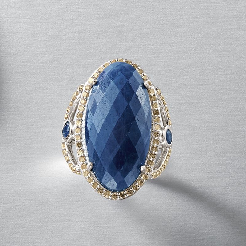 16.10 ct. t.w. Sapphire and .70 ct. t.w. Champagne Diamond Ring in Sterling Silver image number 5