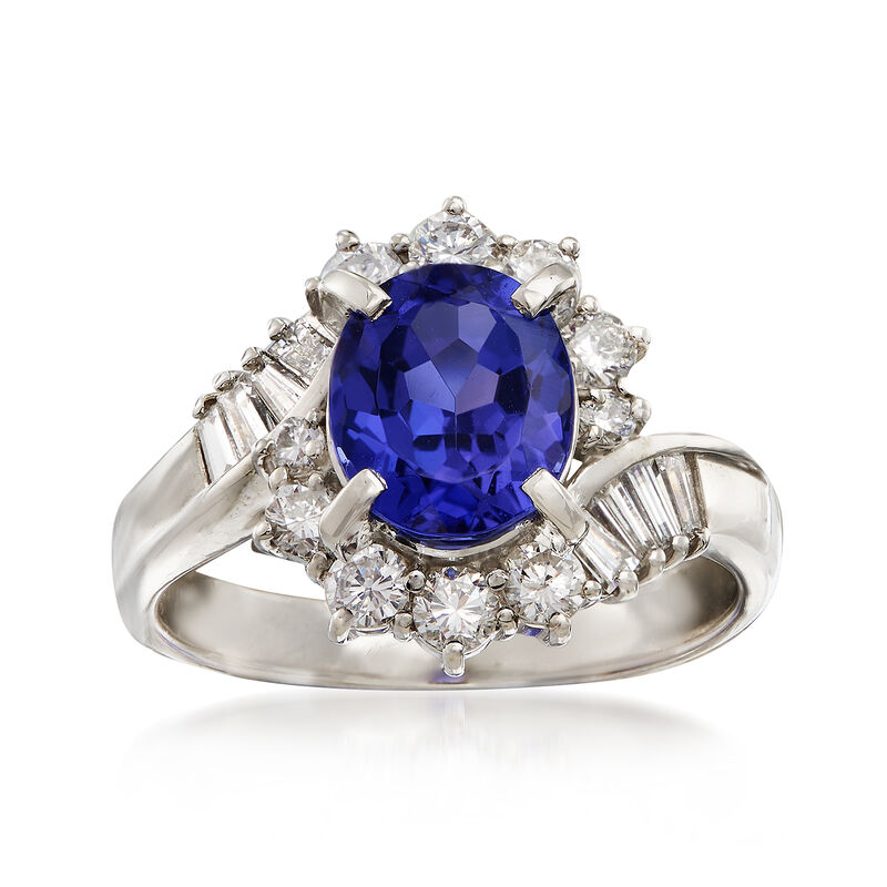C. 1990 Vintage 1.79 Carat Tanzanite and .68 ct. t.w. Diamond Ring in Platinum. Size 5 image number 0