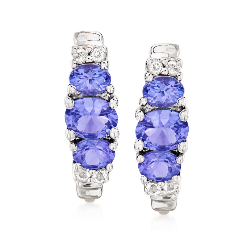 1.30 ct. t.w. Tanzanite and .20 ct. t.w. White Topaz Earrings in Sterling Silver. 5/8&quot; image number 0