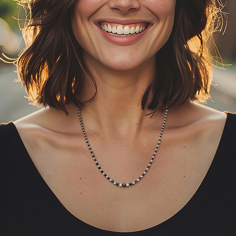 8.50 ct. t.w. Sapphire and 1.55 ct. t.w. Diamond Tennis Necklace in Sterling Silver. 20" image number 0