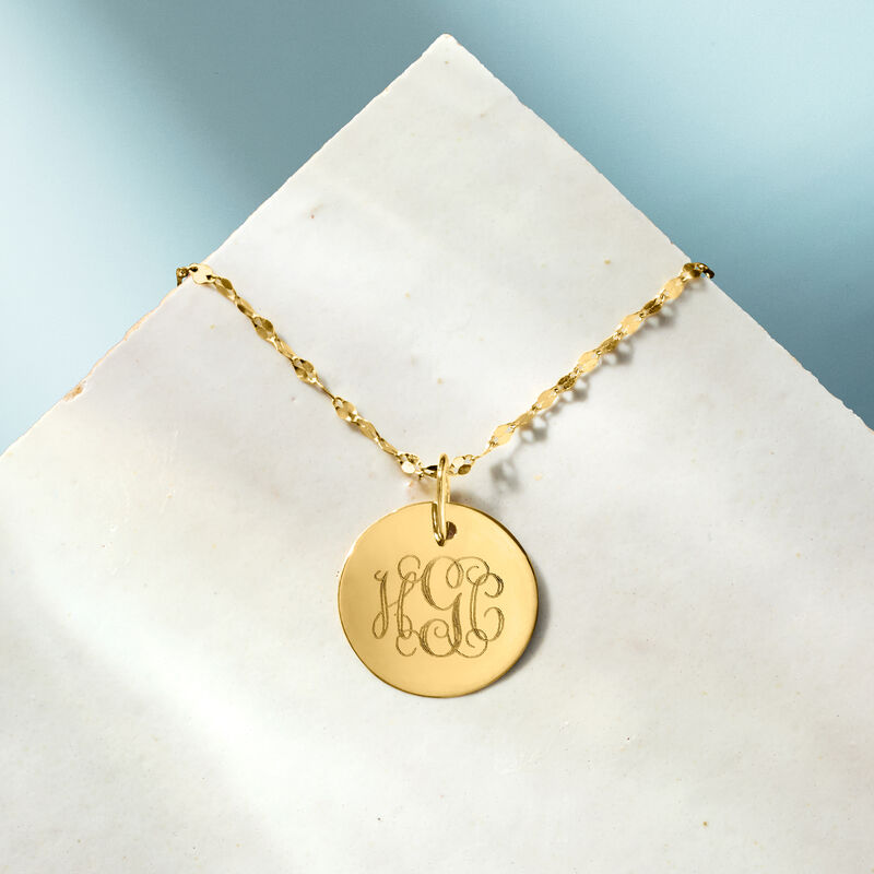 Italian 14kt Yellow Gold Personalized Disc Necklace image number 3