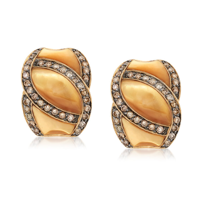 C. 1990 Vintage .95 ct. t.w. Diamond and Mother-Of-Pearl Earrings in 14kt Yellow Gold image number 0