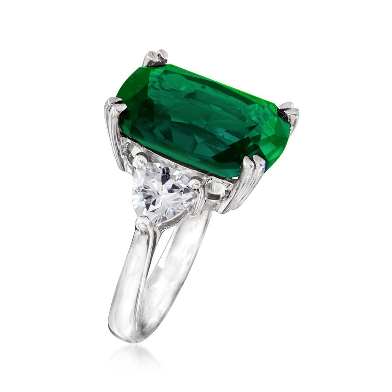 12.70 Carat Simulated Emerald and 1.70 ct. t.w. CZ Ring in Sterling Silver image number 2