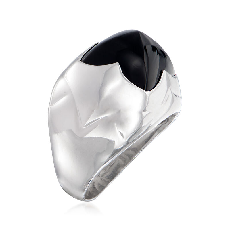 C. 1990 Vintage Bulgari Black Onyx Ring in 18kt White Gold. Size 7.5 image number 2