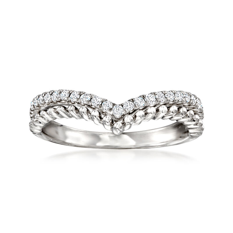 .25 ct. t.w. Pave Diamond Beaded Chevron Ring in Sterling Silver image number 0