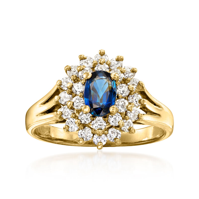 C. 1980 Vintage .55 Carat Sapphire and .80 ct. t.w. Diamond Ring in 14kt Yellow Gold. Size 6 image number 0