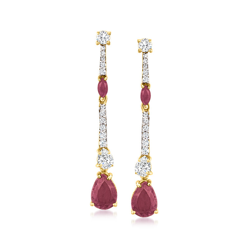 2.00 ct. t.w. Ruby and .80 ct. t.w. White Topaz Drop Earrings in 18kt Gold Over Sterling image number 0