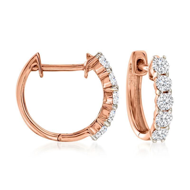 .50 ct. t.w. Diamond Huggie Hoop Earrings in 14kt Rose Gold. 3/8&quot; image number 0