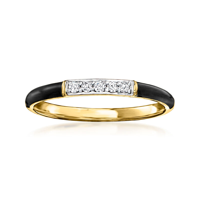 Black Enamel Ring with Diamonds in 18kt Gold Over Sterling image number 0