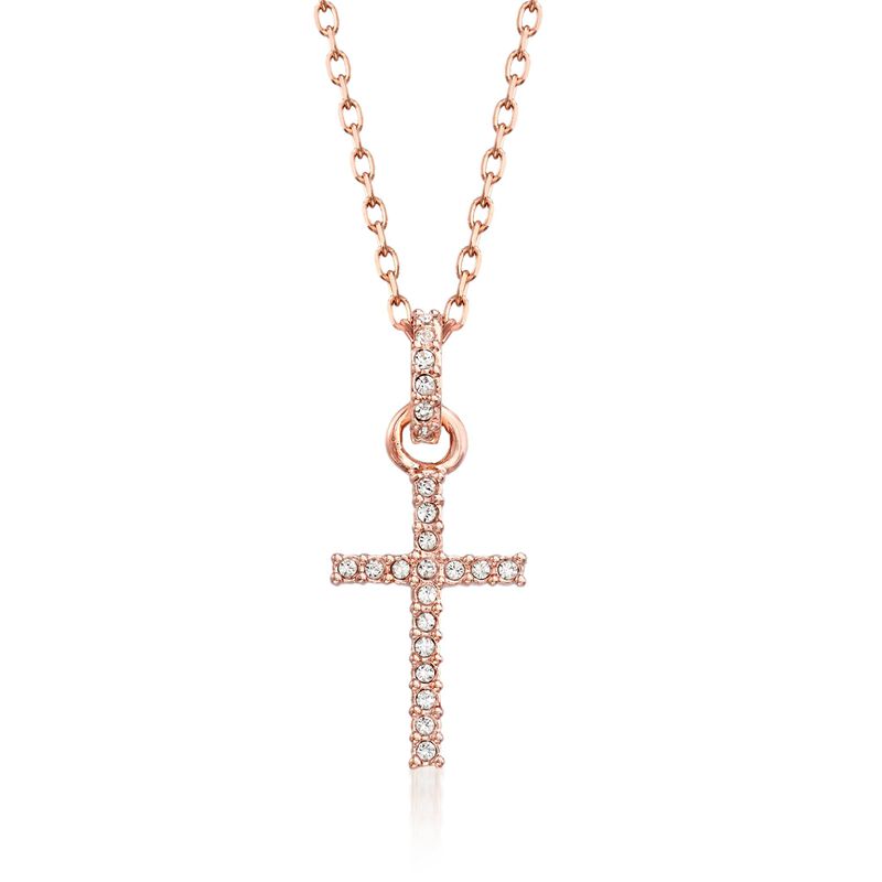 Swarovski Crystal "Mini Cross" Pave Crystal Pendant Necklace in Rose Gold Plate image number 0