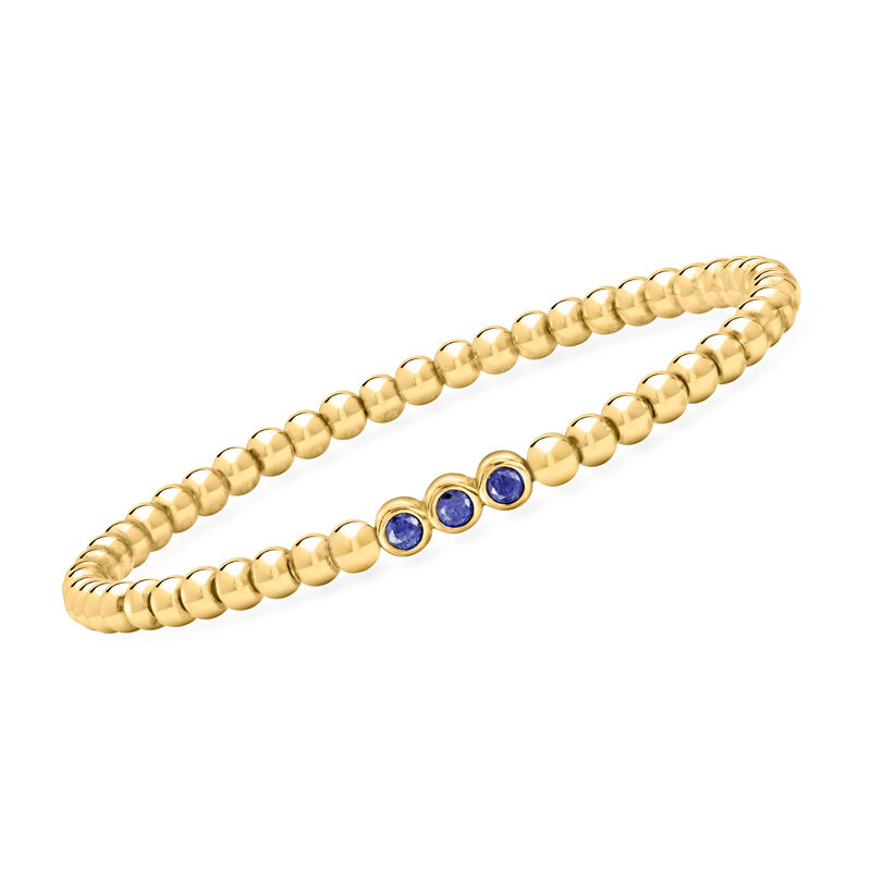 .30 ct. t.w. Lab-Grown Sapphire and 4mm 18kt Gold Vermeil Bead Stretch Bracelet image number 0