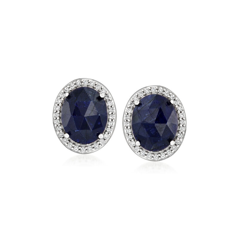 8.00 ct. t.w. Sapphire and .30 ct. t.w. White Topaz Earrings in Sterling Silver image number 0