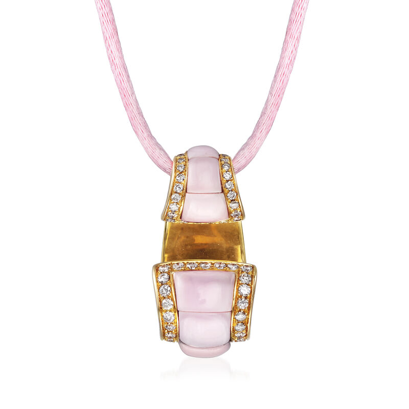 C. 1990 Vintage Pink Opal and .44 ct. t.w. Diamond Pendant Necklace in 18kt Yellow Gold. 22&quot; image number 1