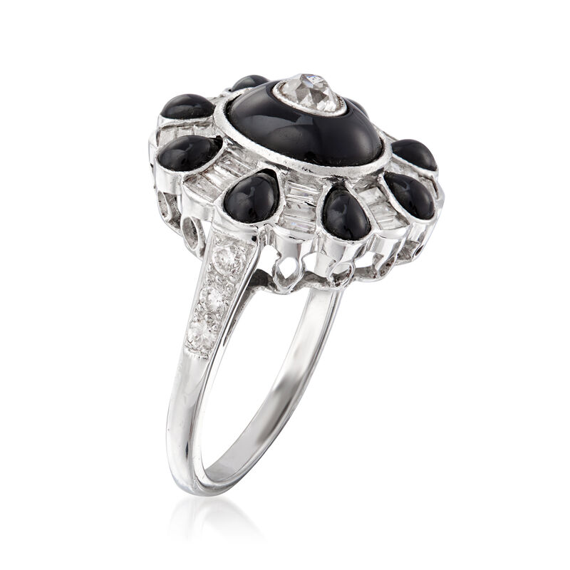 C. 2000 Vintage Black Onyx and .65 ct. t.w. Diamond Ring in 18kt White Gold. Size 6 image number 2