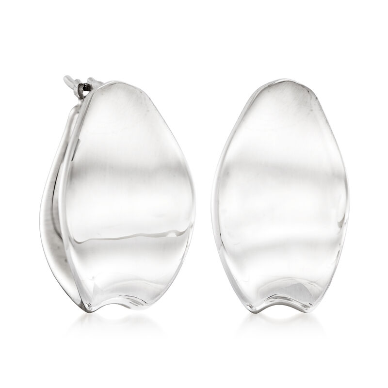 Sterling Silver Concave Hoop Earrings image number 2