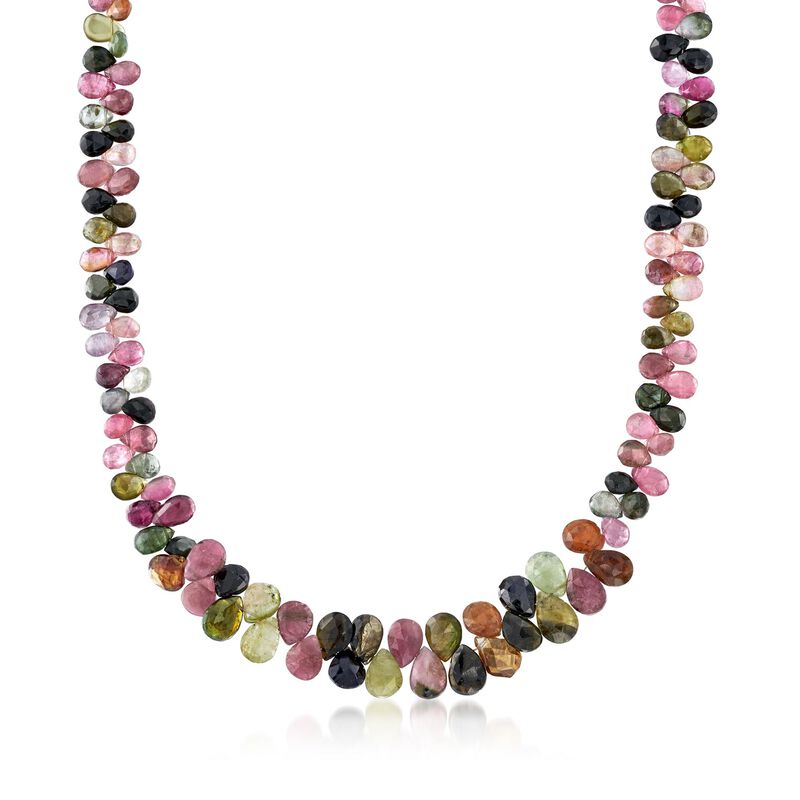 Multicolored Tourmaline Bead Cluster Necklace in Sterling Silver image number 0